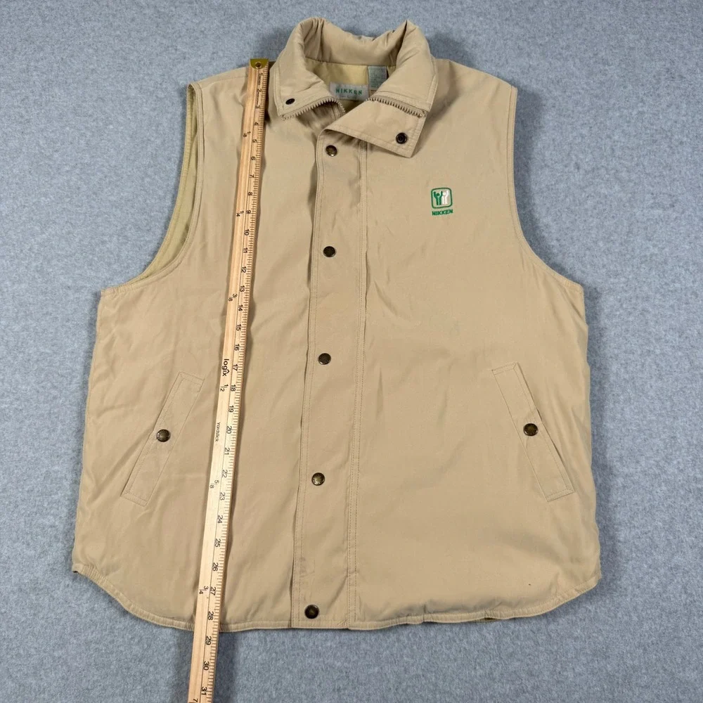 Nikken Mens Insulated Vest Tan Beige Full Zip Snap Front Ceramic Fiber Size L
